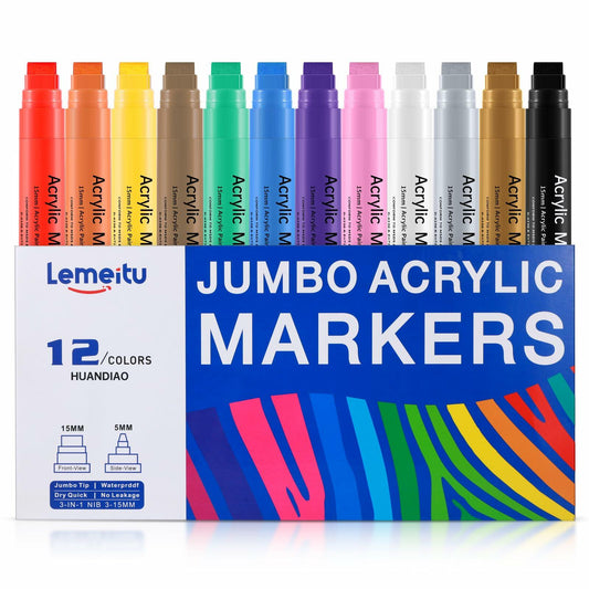 LEMEITU 12pcs Acrylic Paint Marker Set 15mm Broad Tip for Posters Signs Art