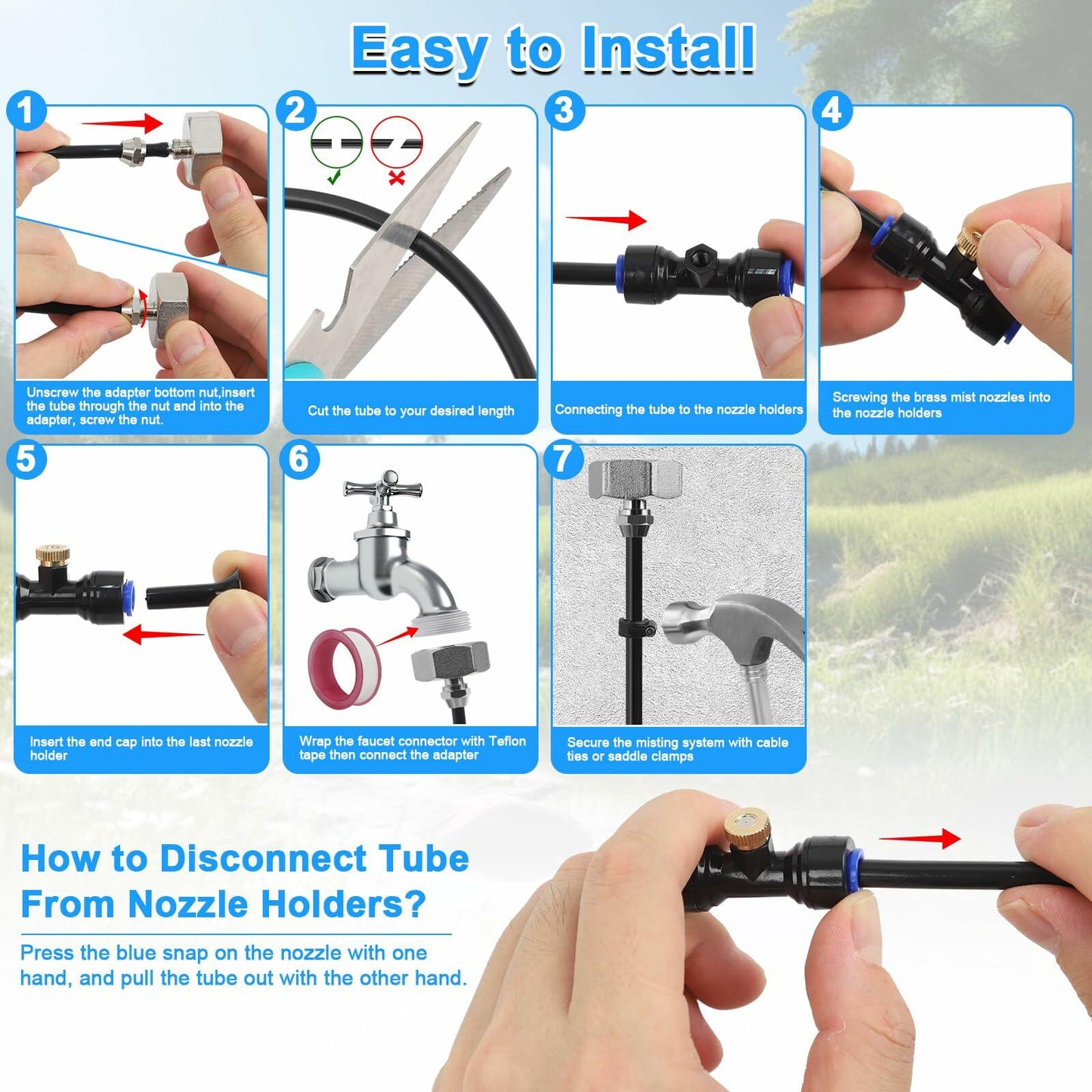 UBYNID 82FT Patio Misting System 21 Brass Nozzles Outdoor Cooling Adapter