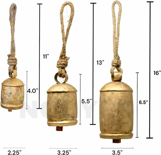 [Like New] NODYES Set of 3 Giant Rustic Harmony Bells 17in Gold Handmade Metal