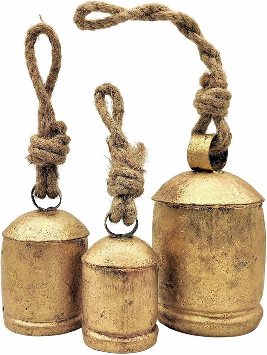 [Like New] NODYES Set of 3 Giant Rustic Harmony Bells 17in Gold Handmade Metal