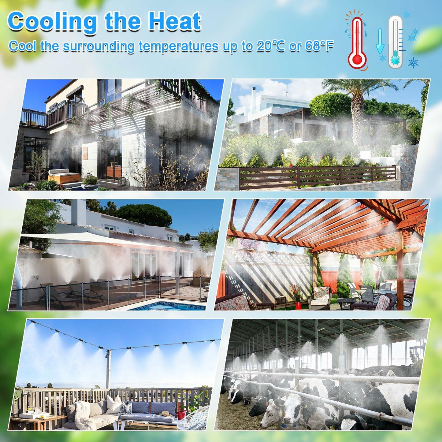 UBYNID 82FT Patio Misting System 21 Brass Nozzles Outdoor Cooling Adapter