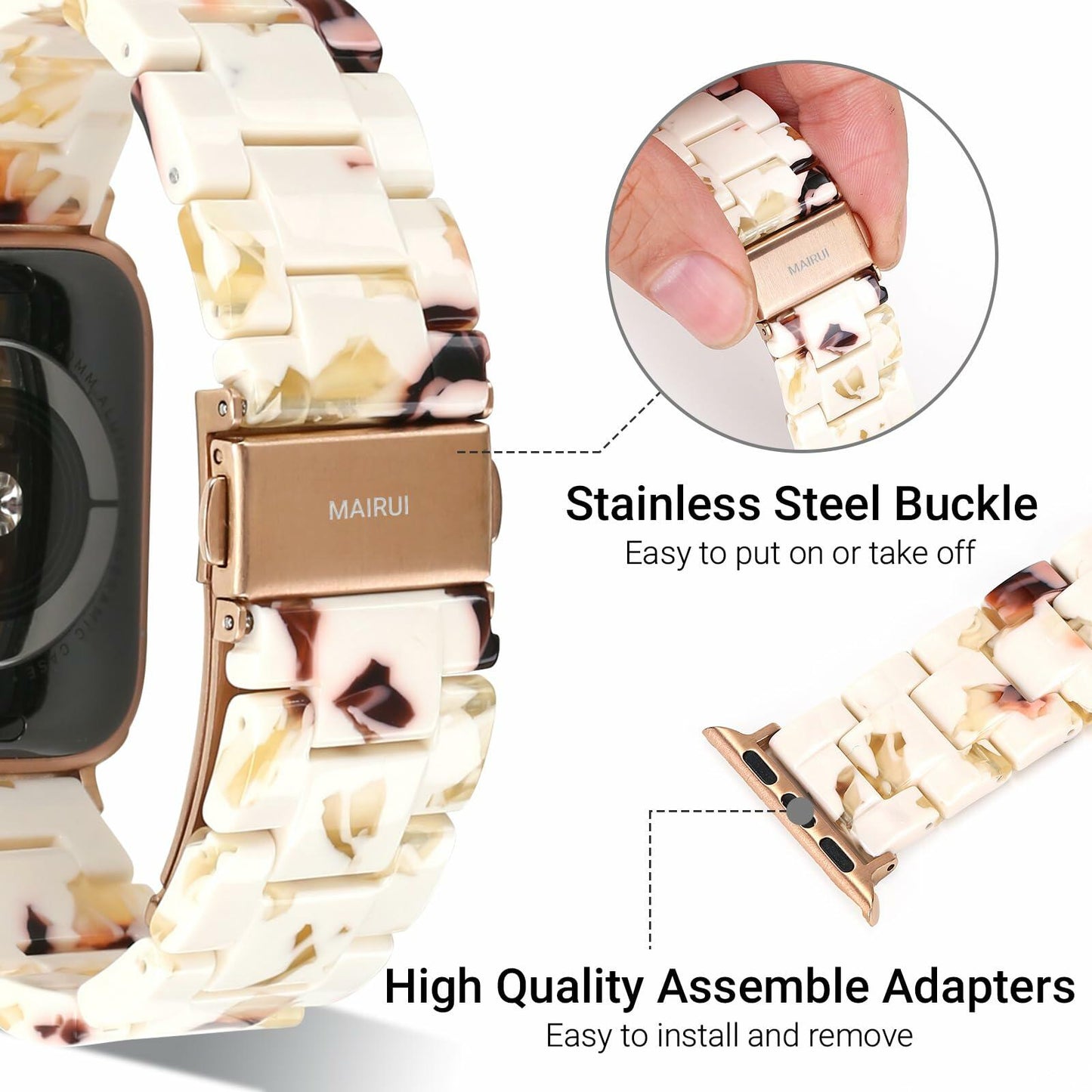 MAIRUI Resin Watch Band for Apple Watch 49/45/44/42mm Slim Strap Nougat White