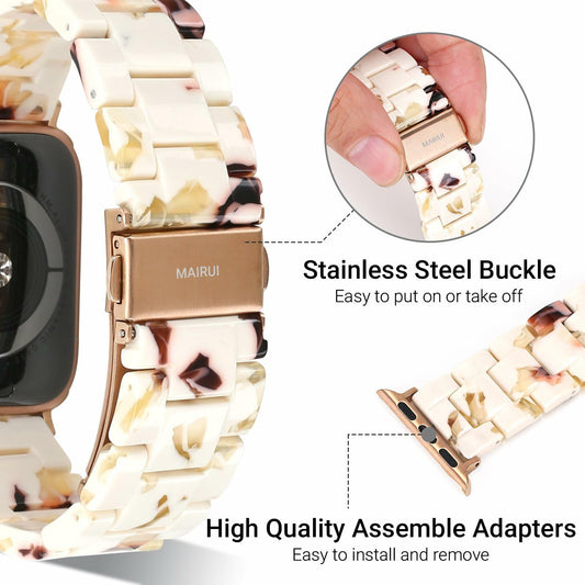 MAIRUI Resin Watch Band for Apple Watch 49/45/44/42mm Slim Strap Nougat White