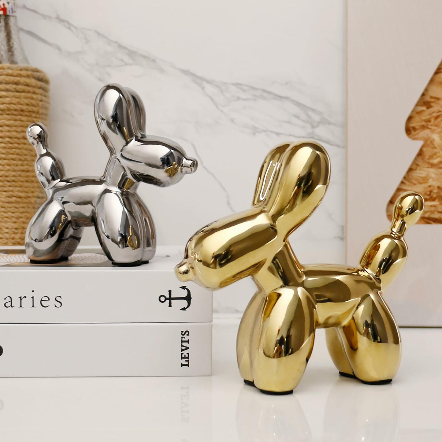 Steviieden Ceramic Balloon Dog Statue Gold Medium Decorative Home Decor