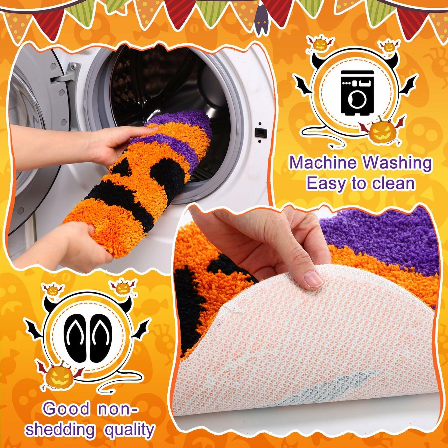 WILLBOND Halloween Bathroom Rugs 2 Pcs Spooky Pumpkin Non Slip 19.7x17.7 Inch