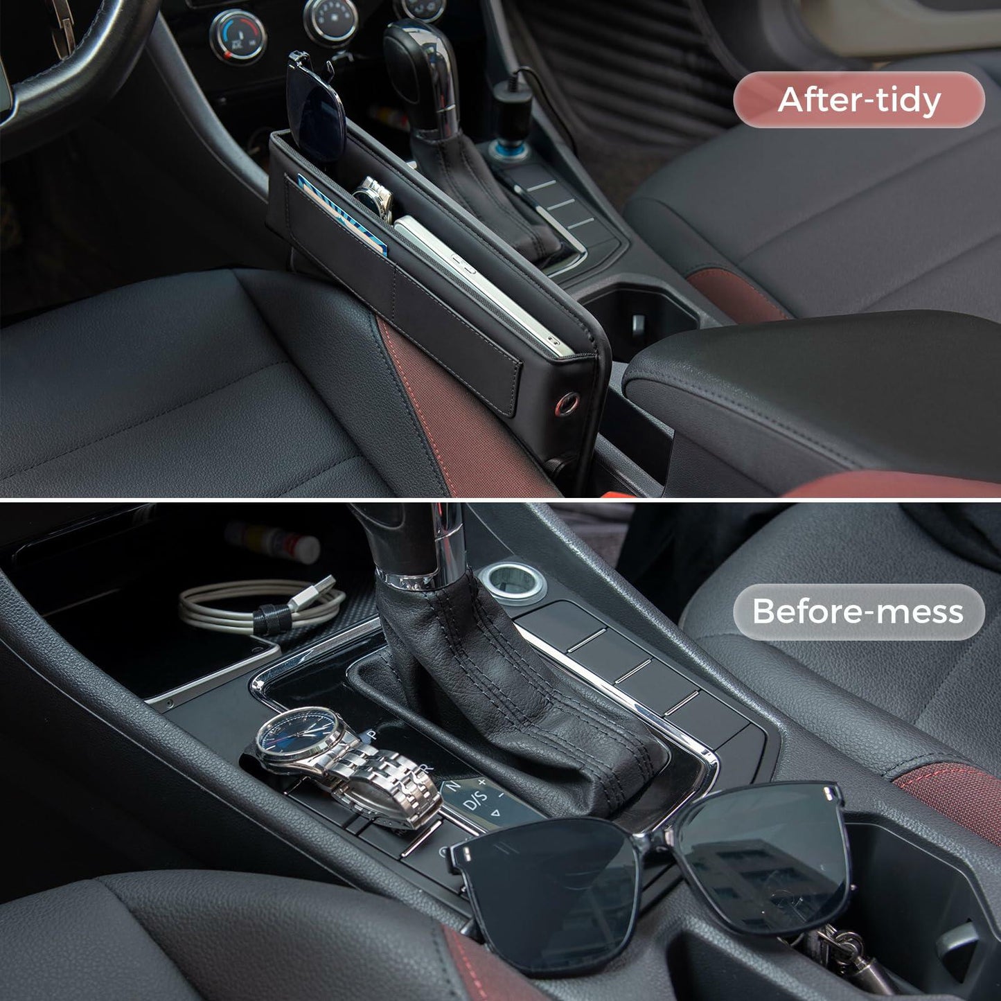 ALIOBC Car Seat Gap Filler Organizer Premium Leather Black 1 Pack