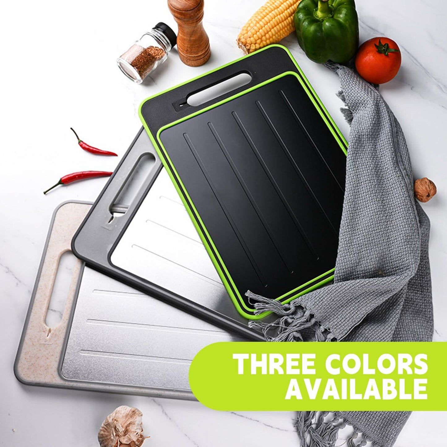 AOWBCGD Cutting Board Double Sided 2 Pcs Large+Small Black Stainless Steel