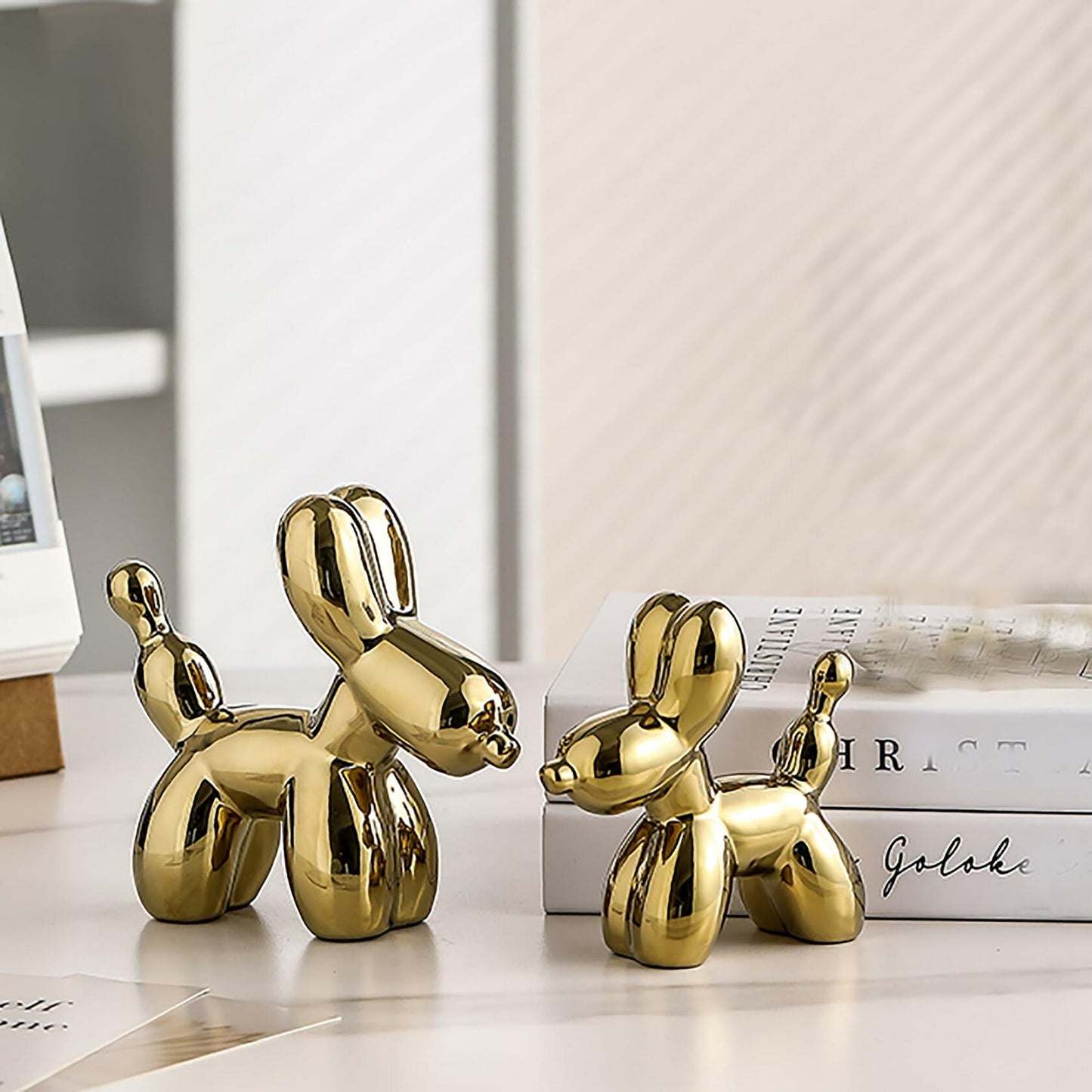 Steviieden Ceramic Balloon Dog Statue Gold Medium Decorative Home Decor