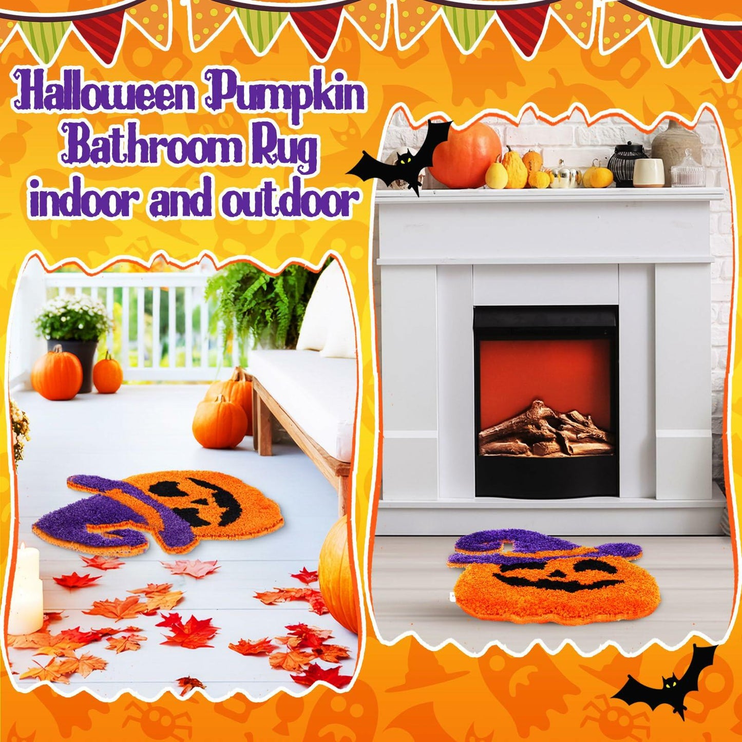 WILLBOND Halloween Bathroom Rugs 2 Pcs Spooky Pumpkin Non Slip 19.7x17.7 Inch