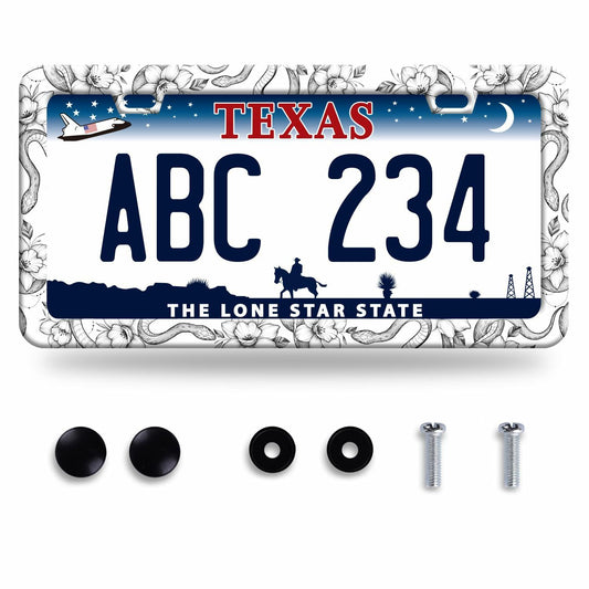 Snake Flowers Stainless Steel License Plate Frame 12.2x6 Inches US CA