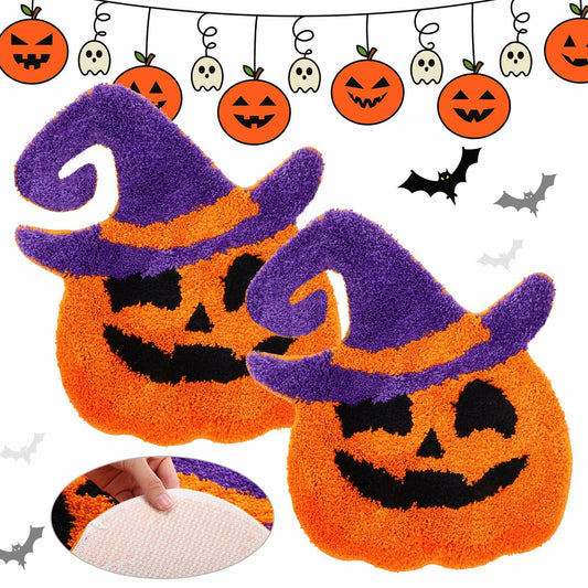 WILLBOND Halloween Bathroom Rugs 2 Pcs Spooky Pumpkin Non Slip 19.7x17.7 Inch