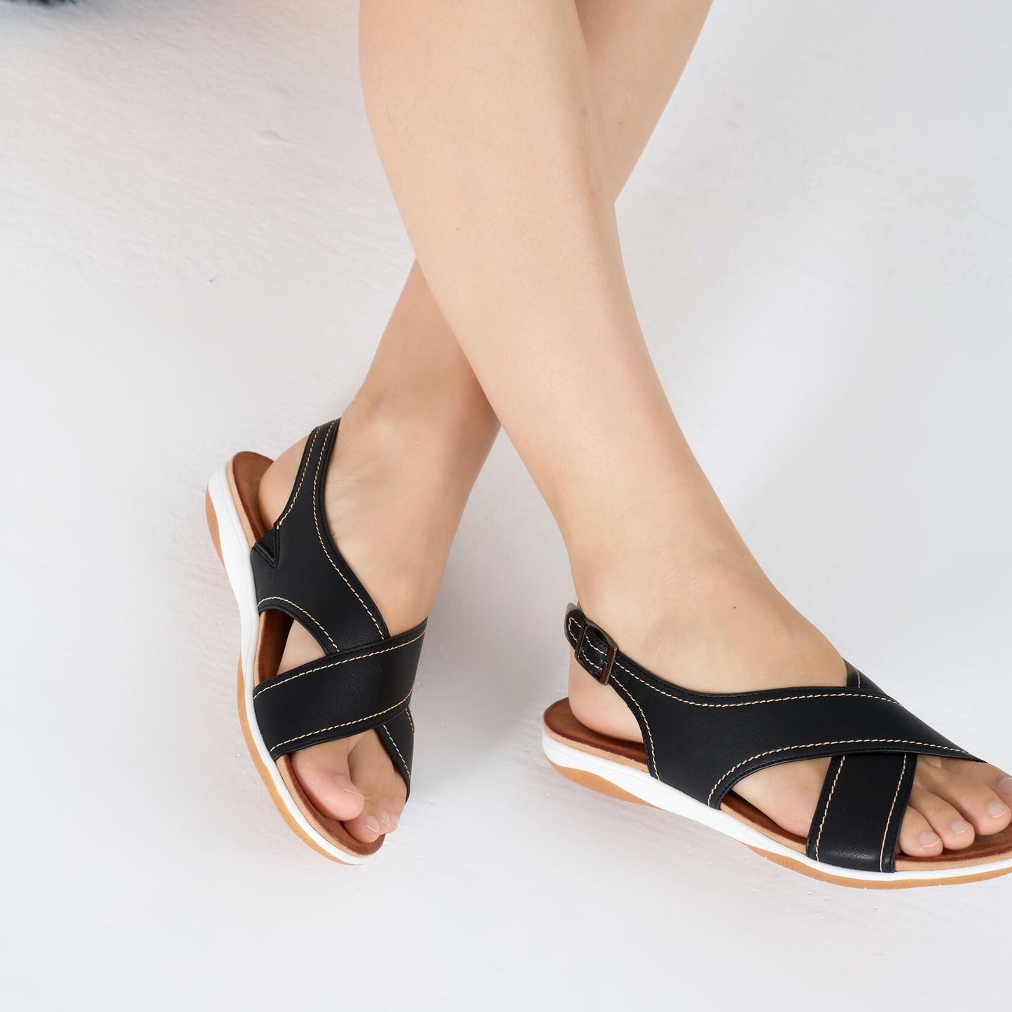 UBFEN Womens Flat Sandals Arch Support Slingback Black Size 9