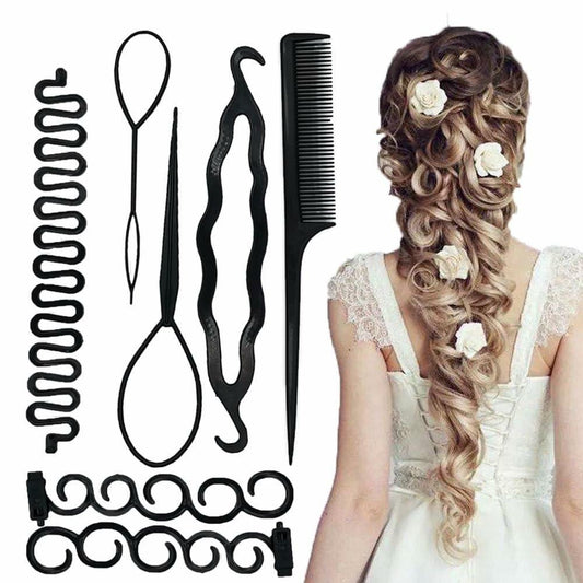 ZZJB Women's Hair Styling Set 7-Piece Black Resin French Braid Tools