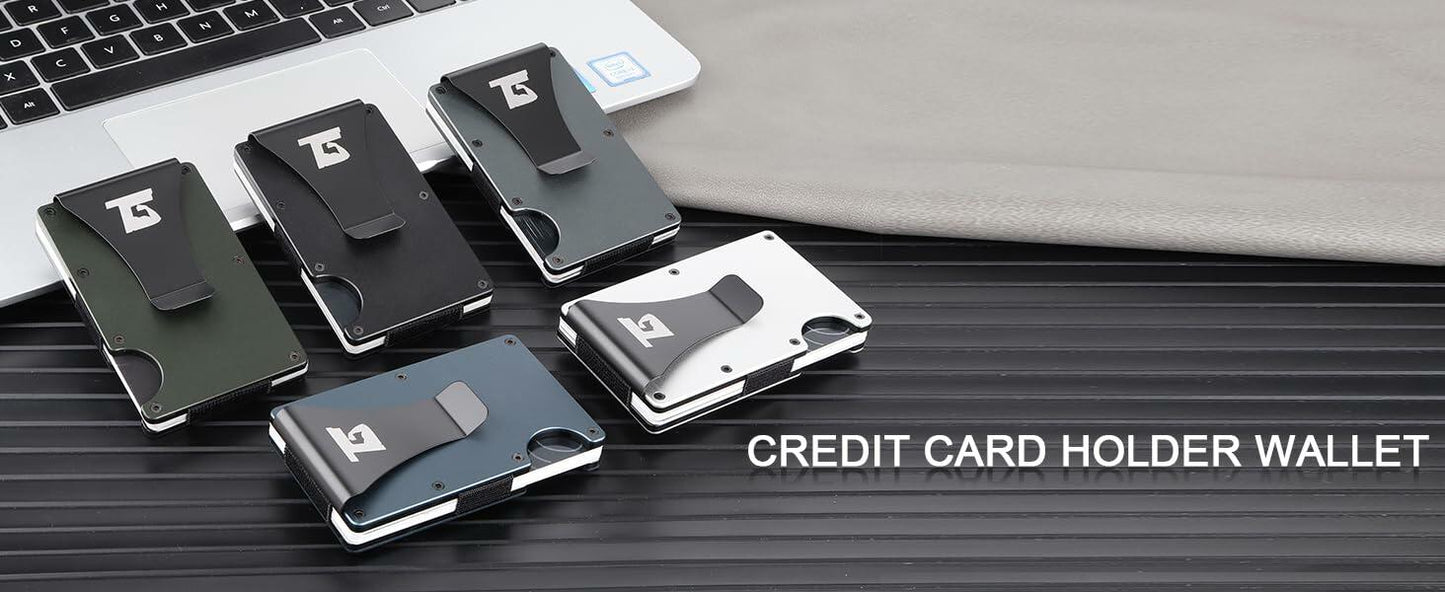 Team Gainz Mens Metal RFID Wallet with Airtag Holder Blue W/ Strap