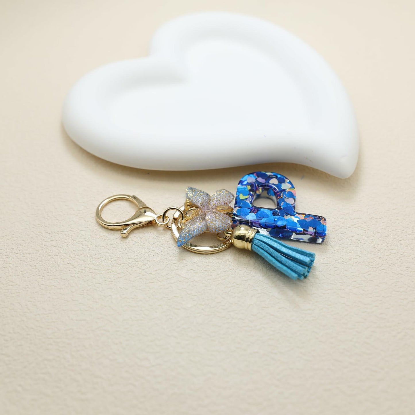 Besvatsy Blue Heart Alphabet Keychain Tassel Butterfly Pendant Medium