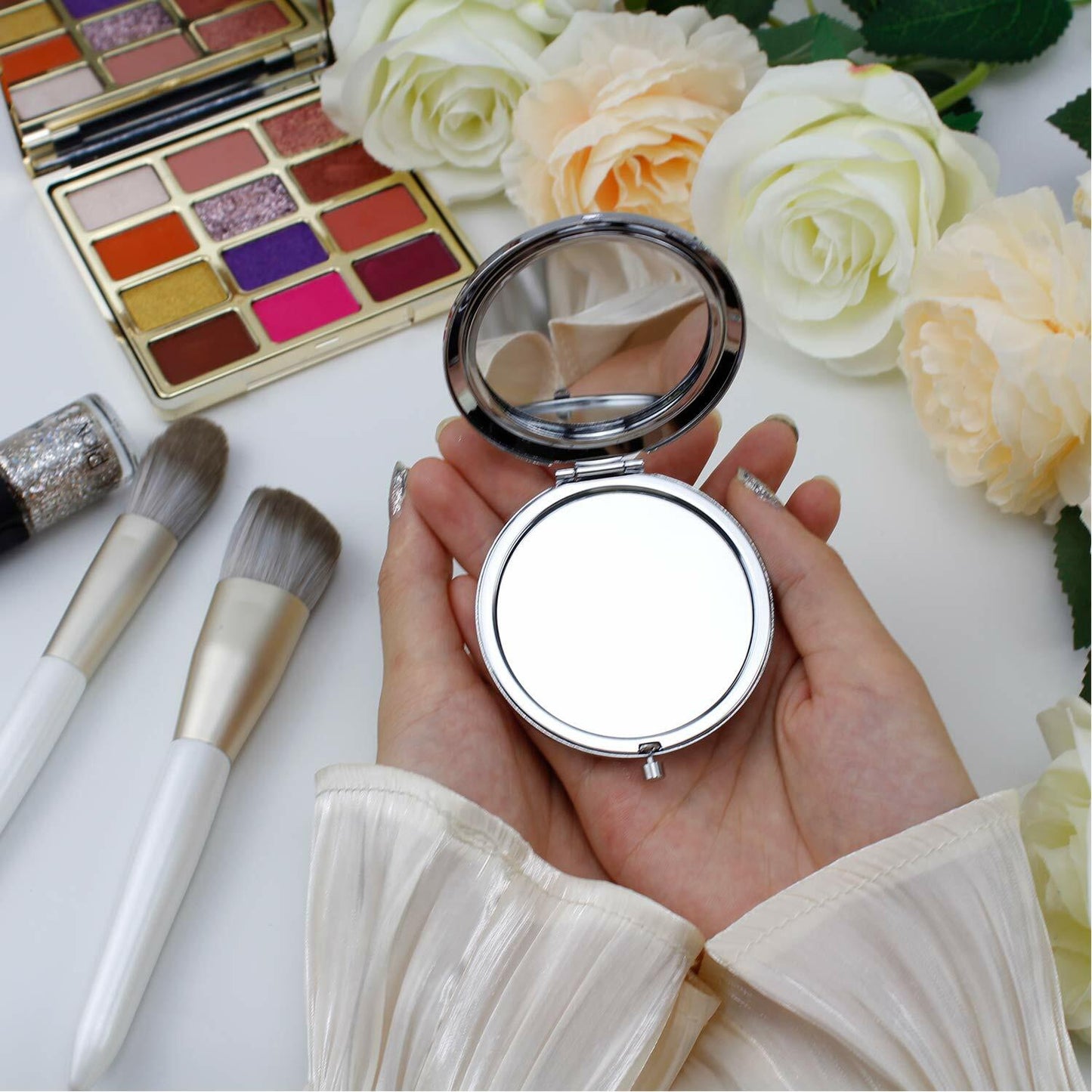 COFOZA 40th Birthday Stainless Steel Compact Travel Makeup Mirror Silver