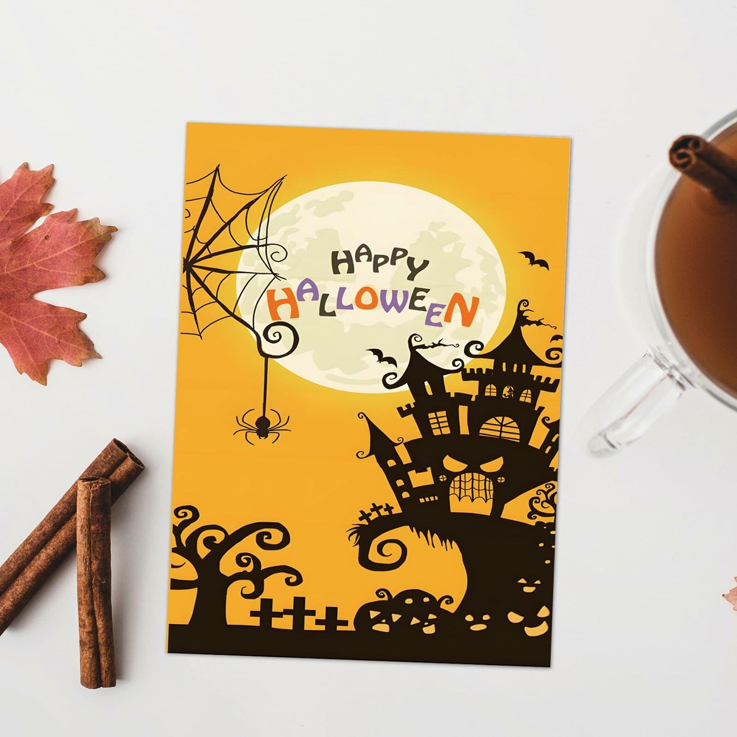 MINGUANGXIXSW Halloween Greeting Card Spooky Castle Moon Design with Envelope