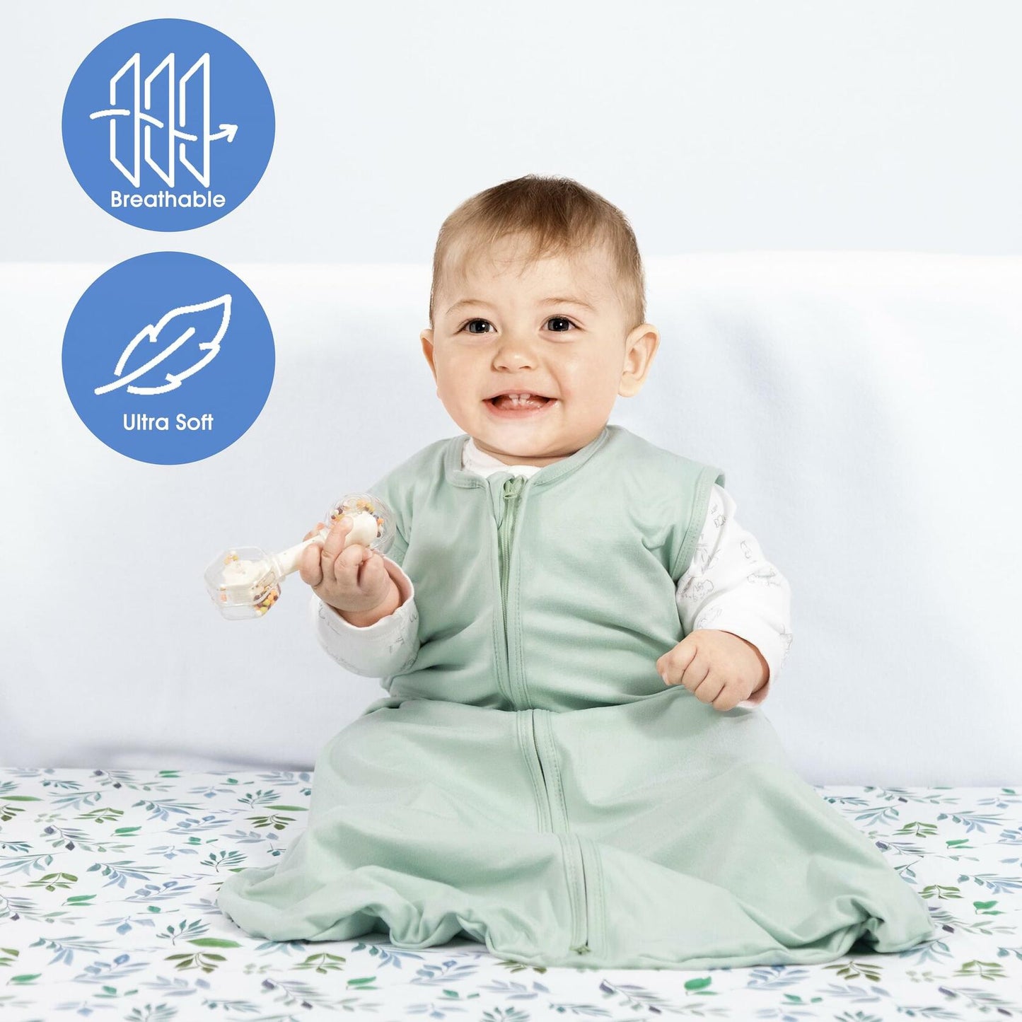 GUNTAIL Baby Sleep Sack 100% Rayon Cotton 2-Way Zipper Soft Lightweight Green L