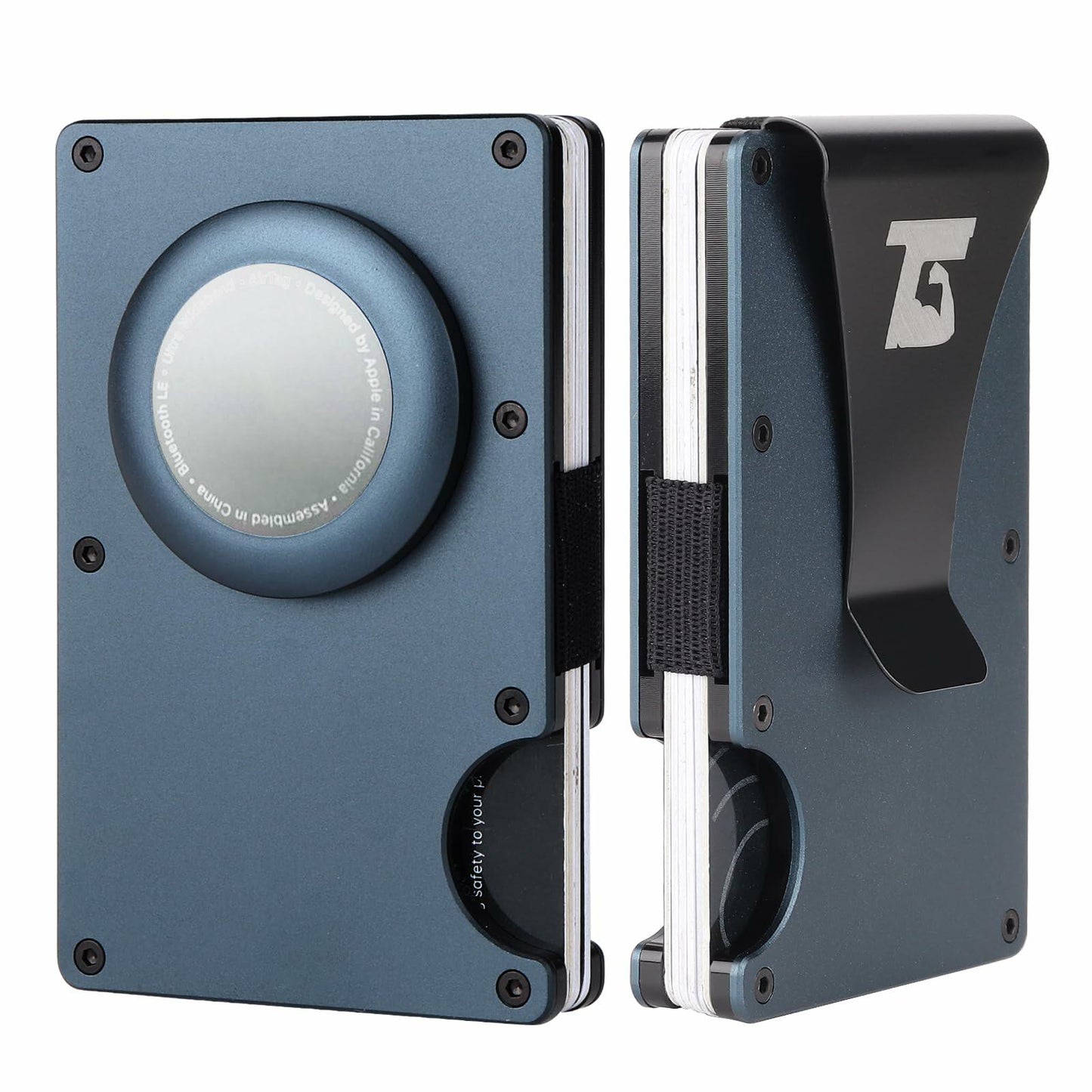 Team Gainz Mens Metal RFID Wallet with Airtag Holder Blue W/ Strap
