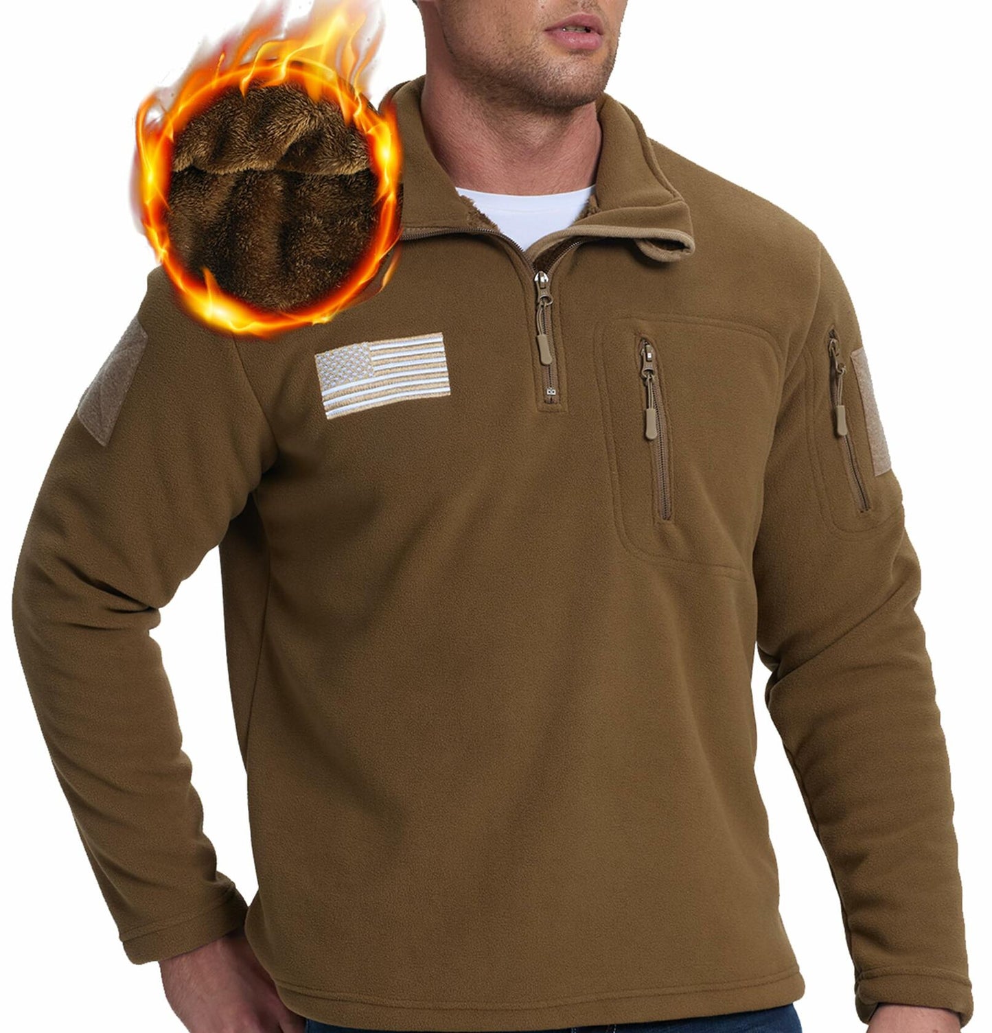 SIZE XL FEWGLEN Men’s Fleece Quarter Zip Pullover Sweatshirt Brown