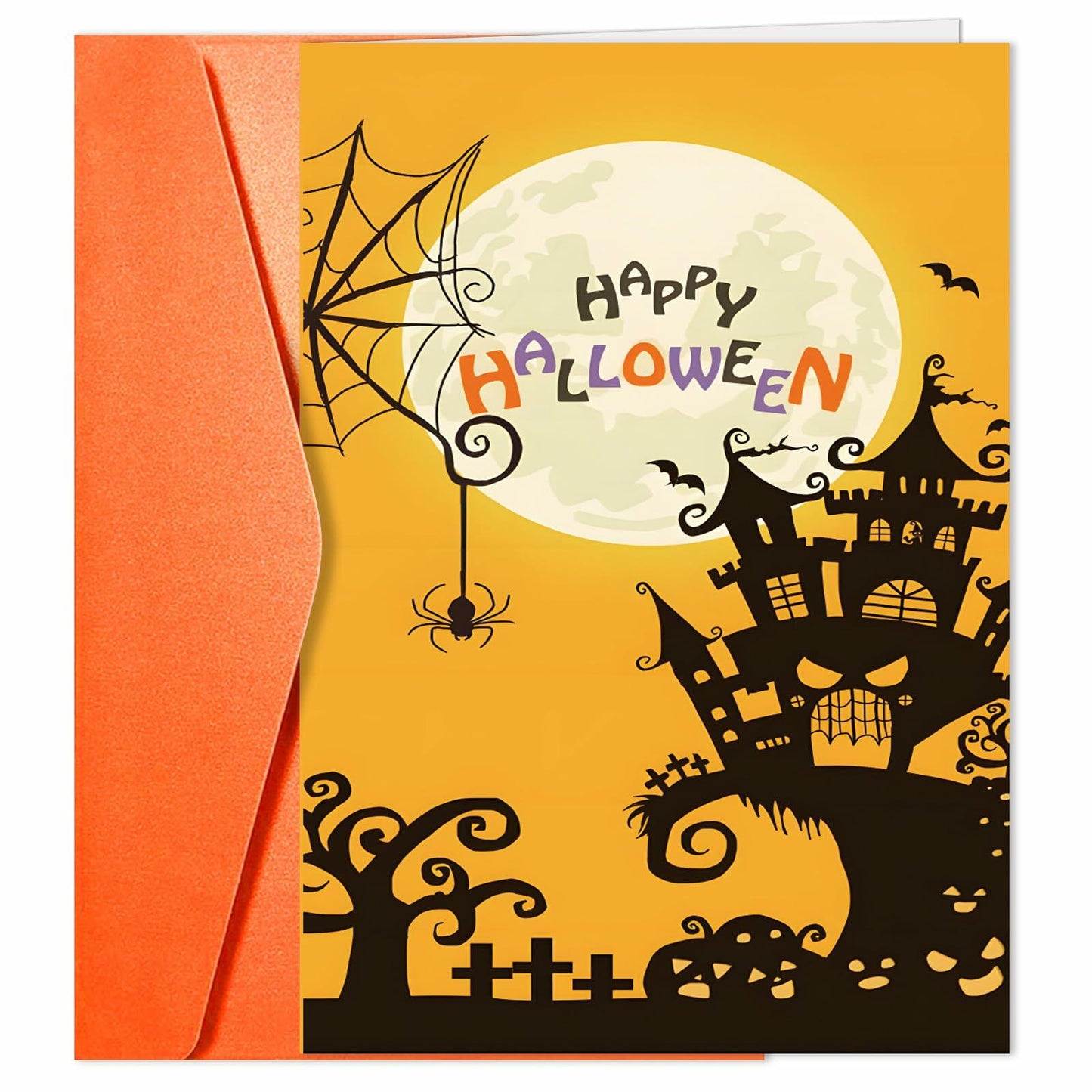 MINGUANGXIXSW Halloween Greeting Card Spooky Castle Moon Design with Envelope