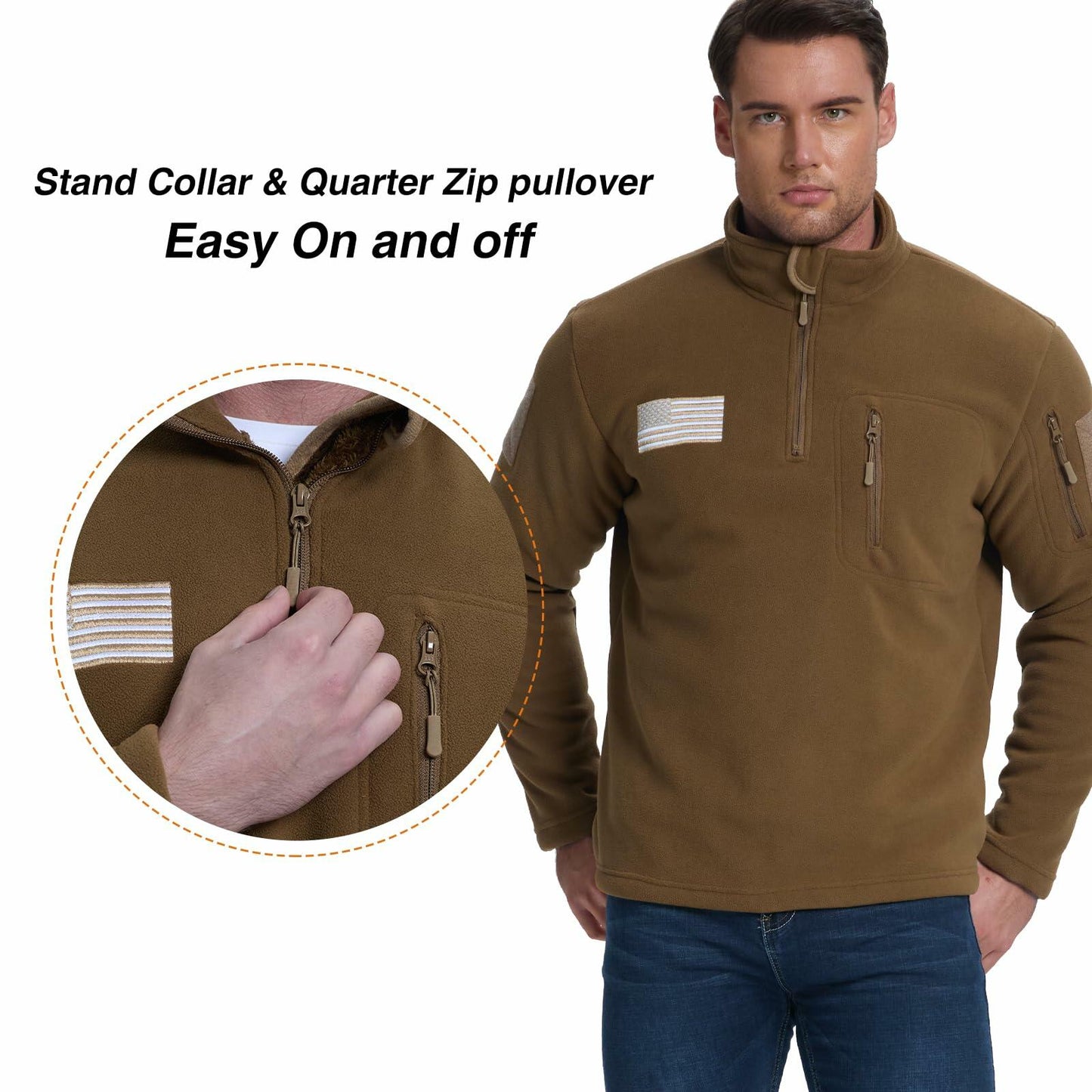 SIZE XL FEWGLEN Men’s Fleece Quarter Zip Pullover Sweatshirt Brown