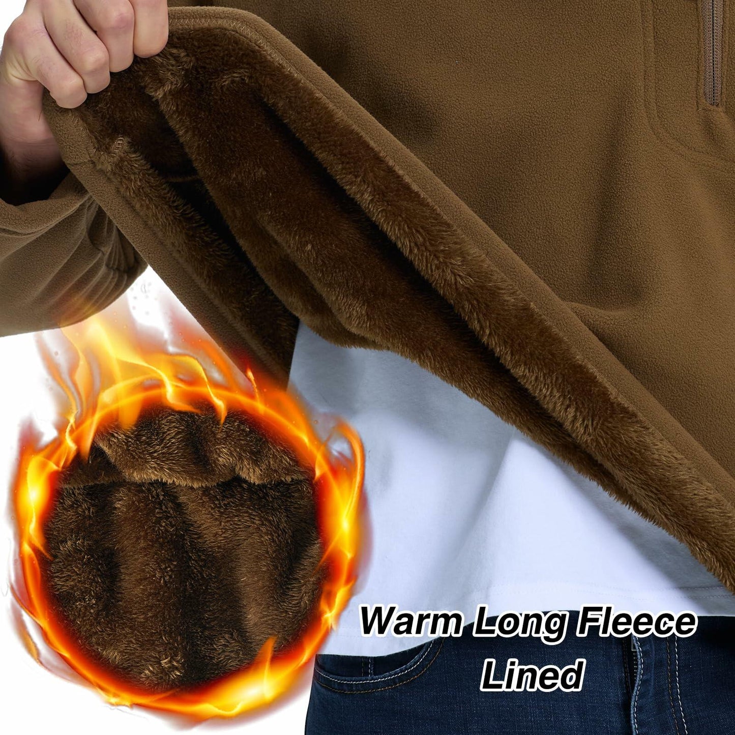 SIZE XL FEWGLEN Men’s Fleece Quarter Zip Pullover Sweatshirt Brown