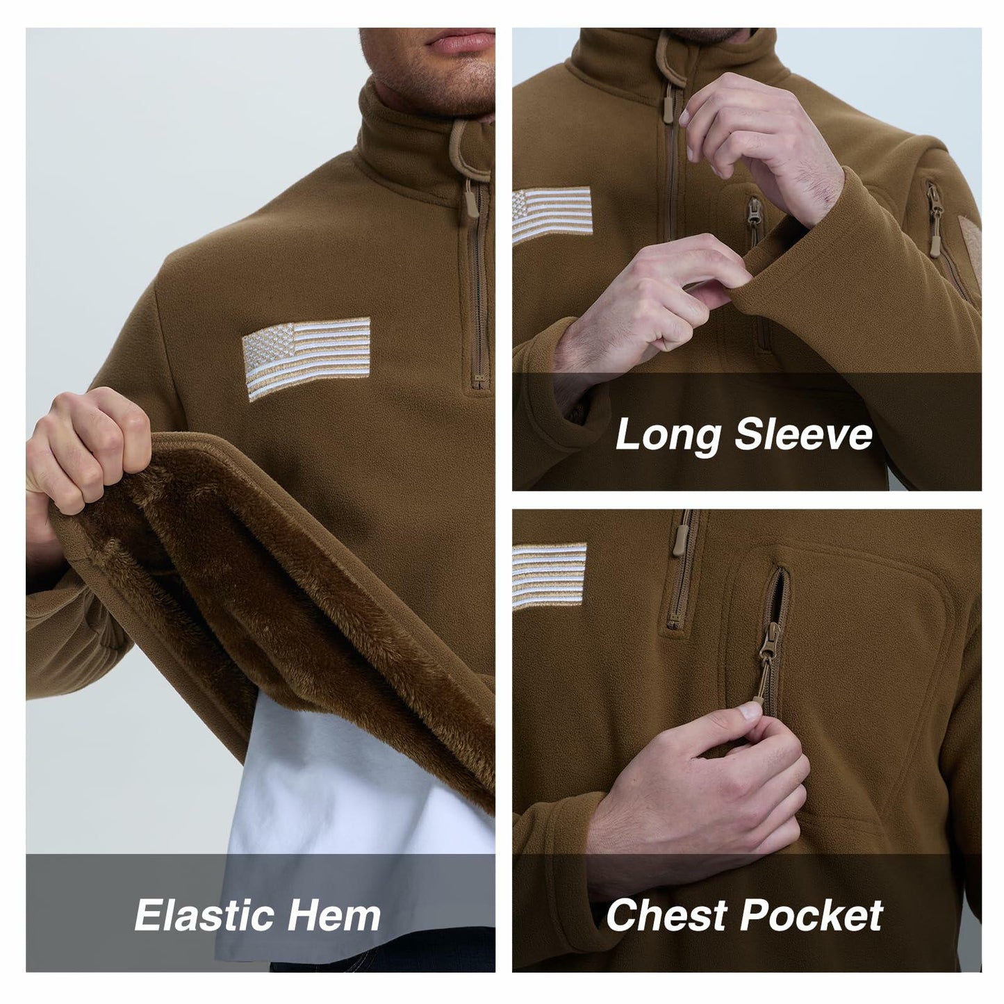 SIZE XL FEWGLEN Men’s Fleece Quarter Zip Pullover Sweatshirt Brown