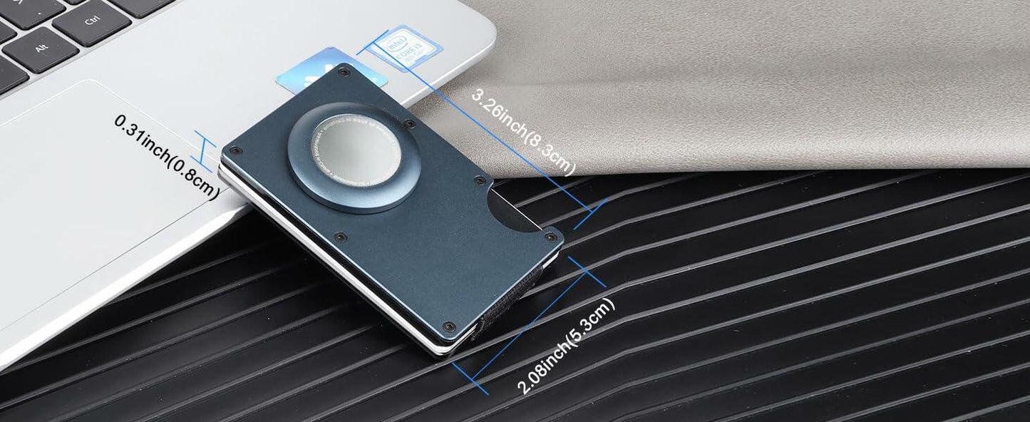 Team Gainz Mens Metal RFID Wallet with Airtag Holder Blue W/ Strap