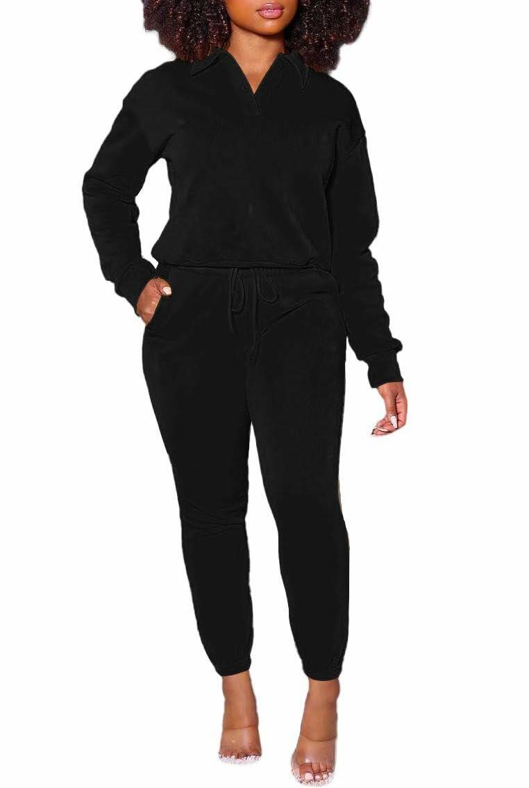 Nimsruc Women's 2-Piece Jogging Sweatsuit Set Long Sleeve Black Size S