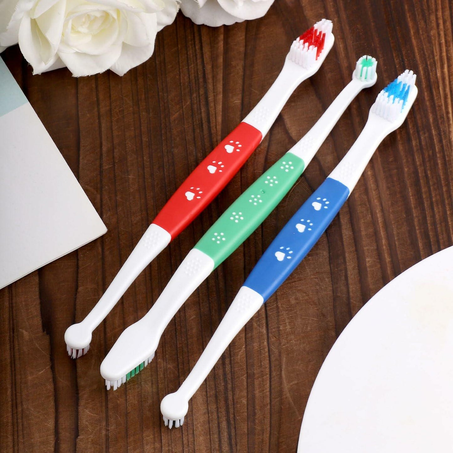 XIHIRCD 3pcs Dual Headed Pet Toothbrush Soft Bristles Dental Care Kit