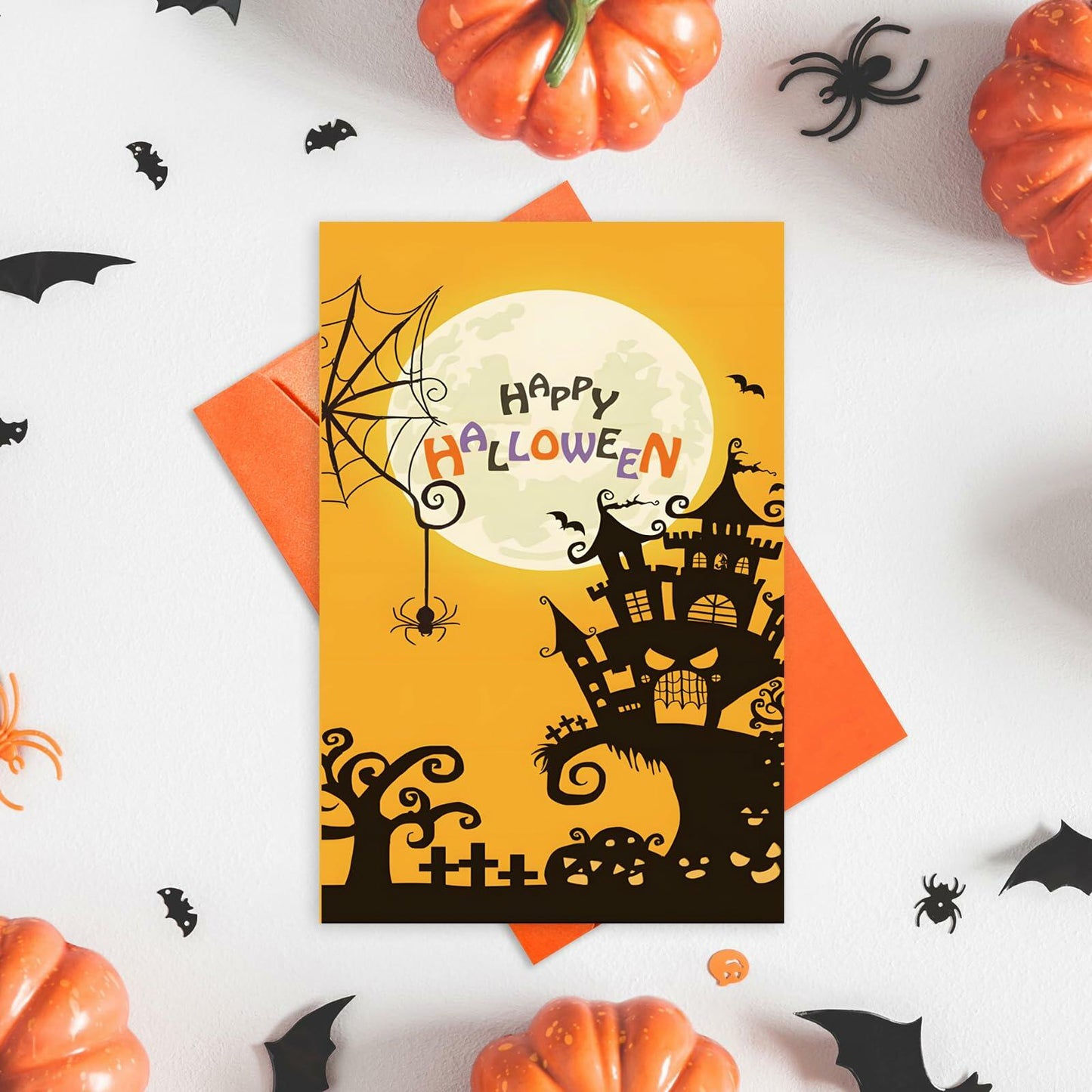 MINGUANGXIXSW Halloween Greeting Card Spooky Castle Moon Design with Envelope