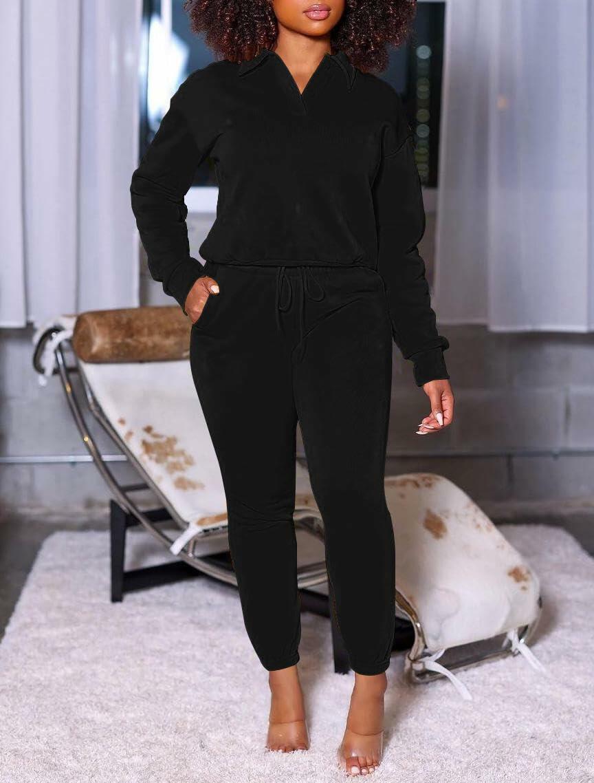 Nimsruc Women's 2-Piece Jogging Sweatsuit Set Long Sleeve Black Size S