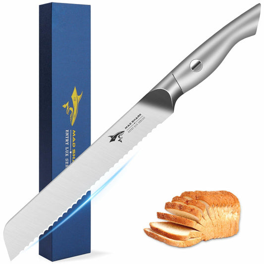 MAD SHARK Bread Knife 8 Inch Stainless Steel Silver Razor Sharp