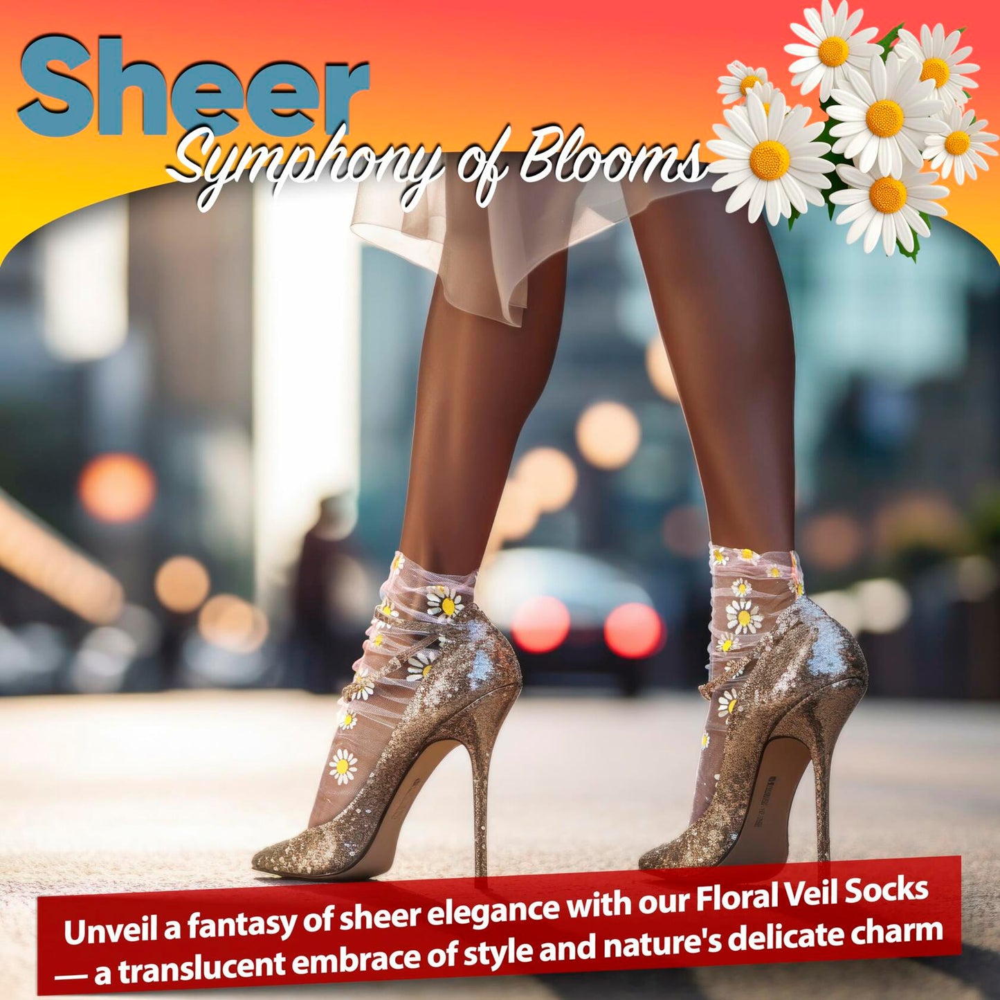AVIAN LEGS Daisy Sheer Floral Mesh Ankle Socks Pink 1 Pair Size 5-8