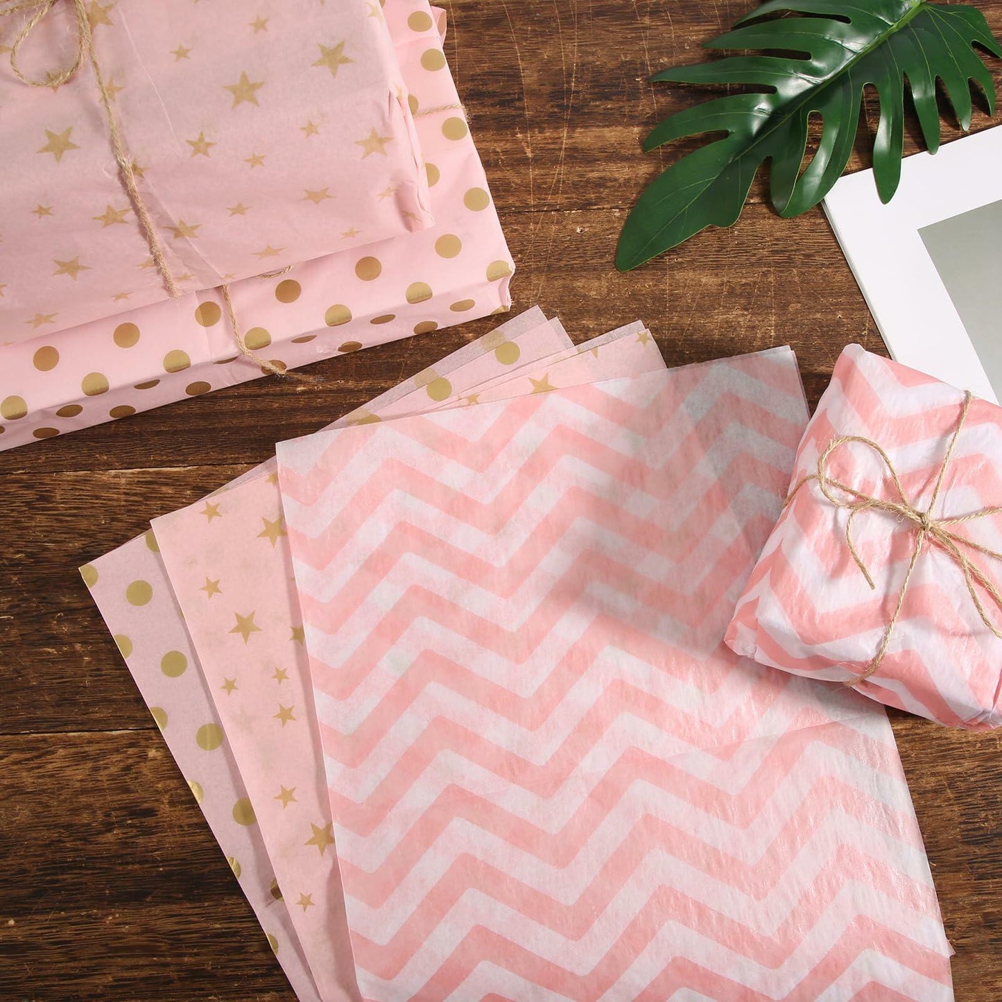 30 Sheets Light Pink Tissue Paper 19.6x13.7in Star Dot Wavy Gift Wrap