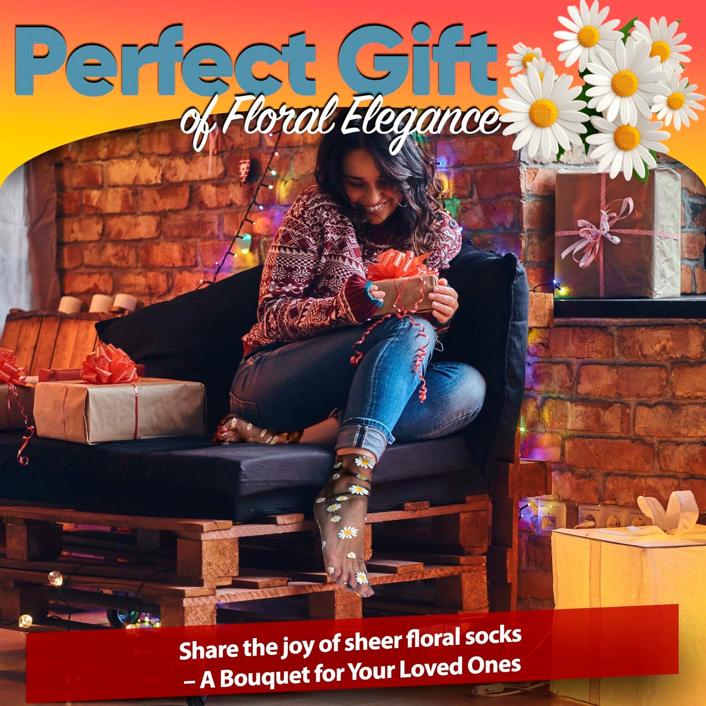 AVIAN LEGS Daisy Sheer Floral Mesh Ankle Socks Pink 1 Pair Size 5-8