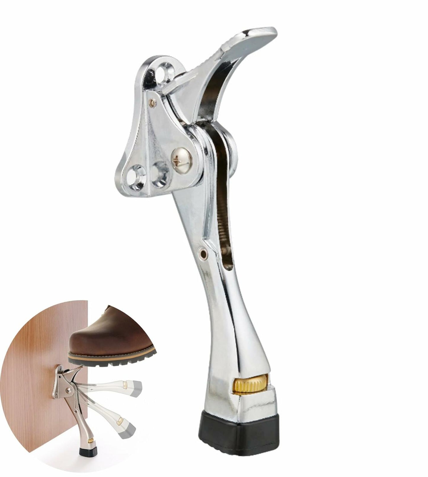 HOME&I Easy Pedal Kick Down Door Stop Chrome 4 Inch 1 Pack Height-Adjustable