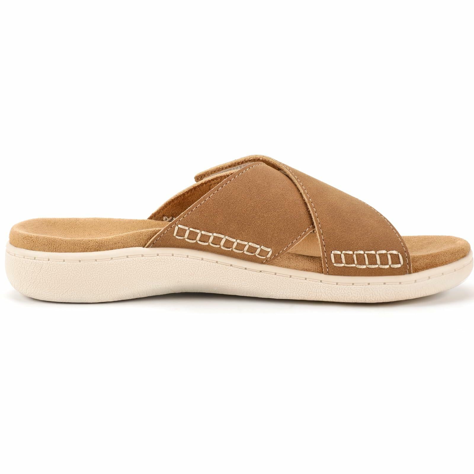 LazyStep Women’s Adjustable Cross Sandals Arch Support Tan Size 8
