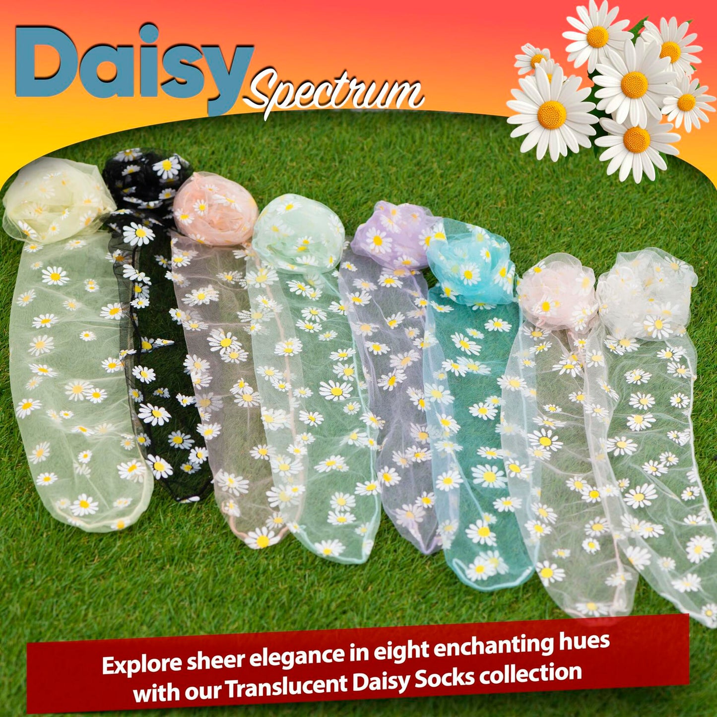 AVIAN LEGS Daisy Sheer Floral Mesh Ankle Socks Pink 1 Pair Size 5-8