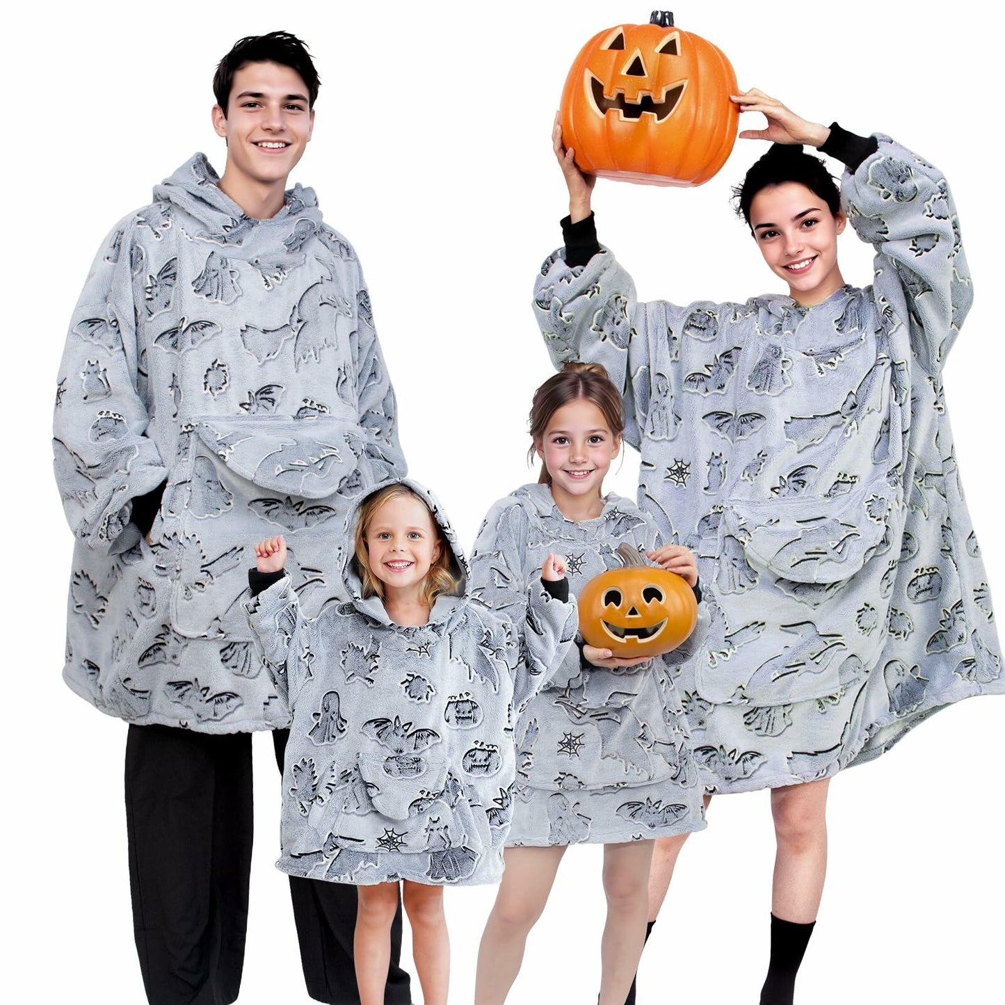 REXEO Halloween Flannel Hoodie Blanket with Pocket Black One Size