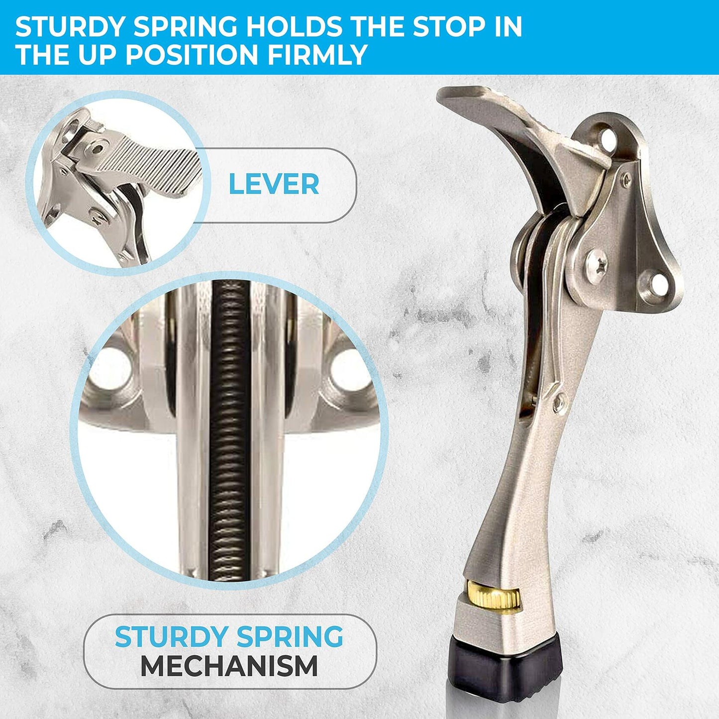 HOME&I Easy Pedal Kick Down Door Stop Chrome 4 Inch 1 Pack Height-Adjustable