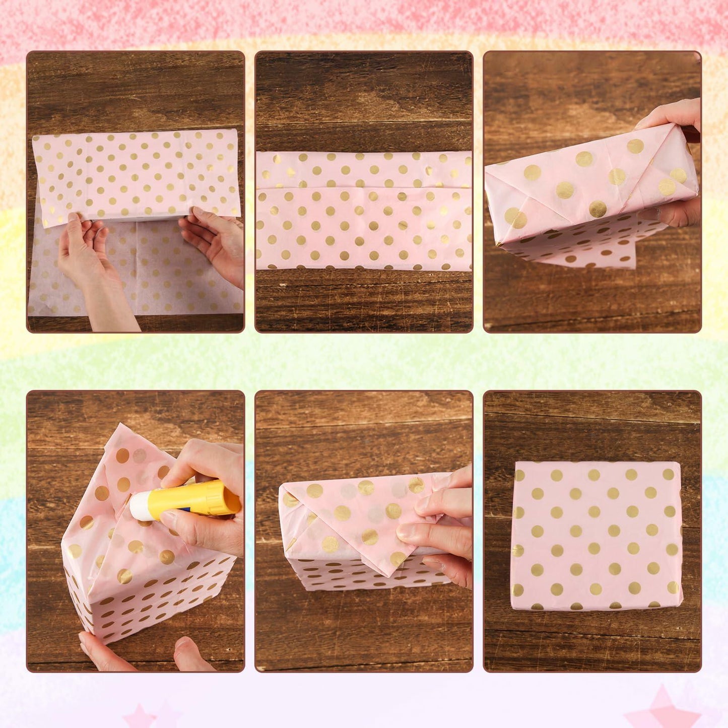 30 Sheets Light Pink Tissue Paper 19.6x13.7in Star Dot Wavy Gift Wrap