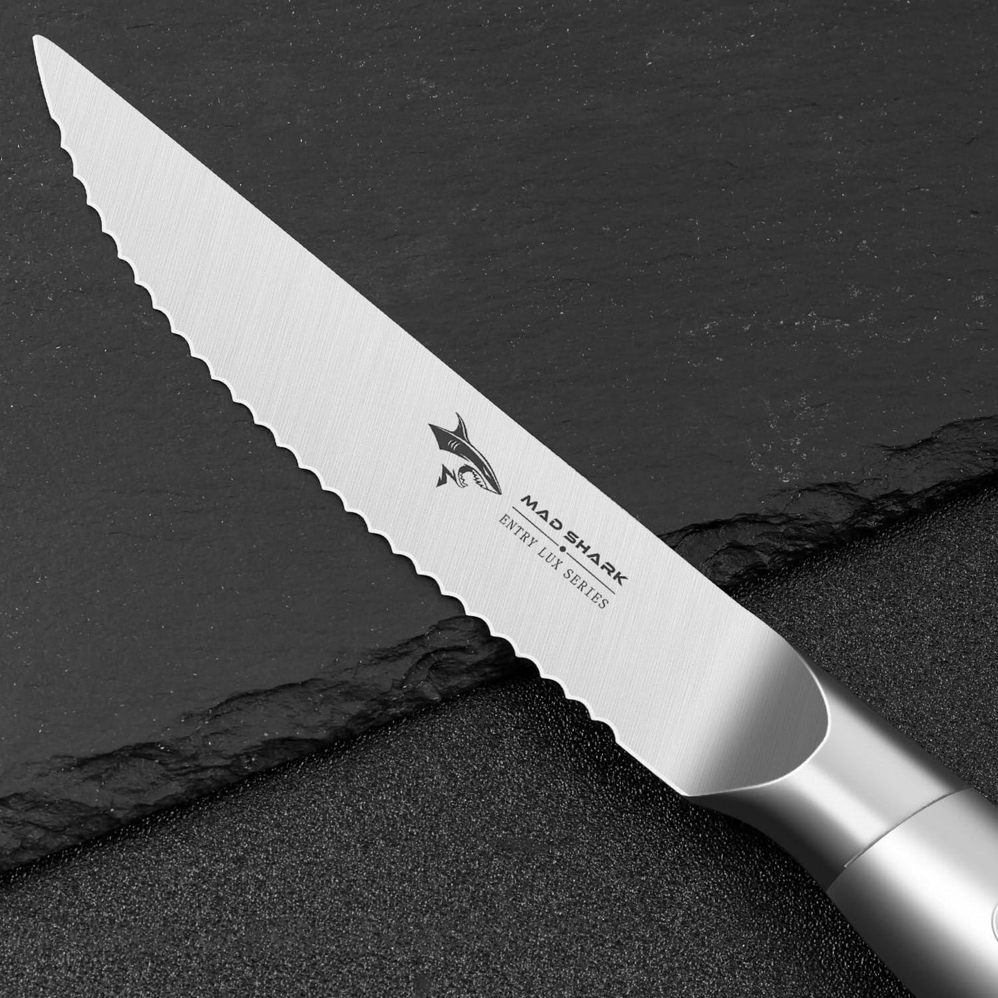 MAD SHARK Steak Knife Set 4 German Molybdenum Steel Razor Sharp Silver
