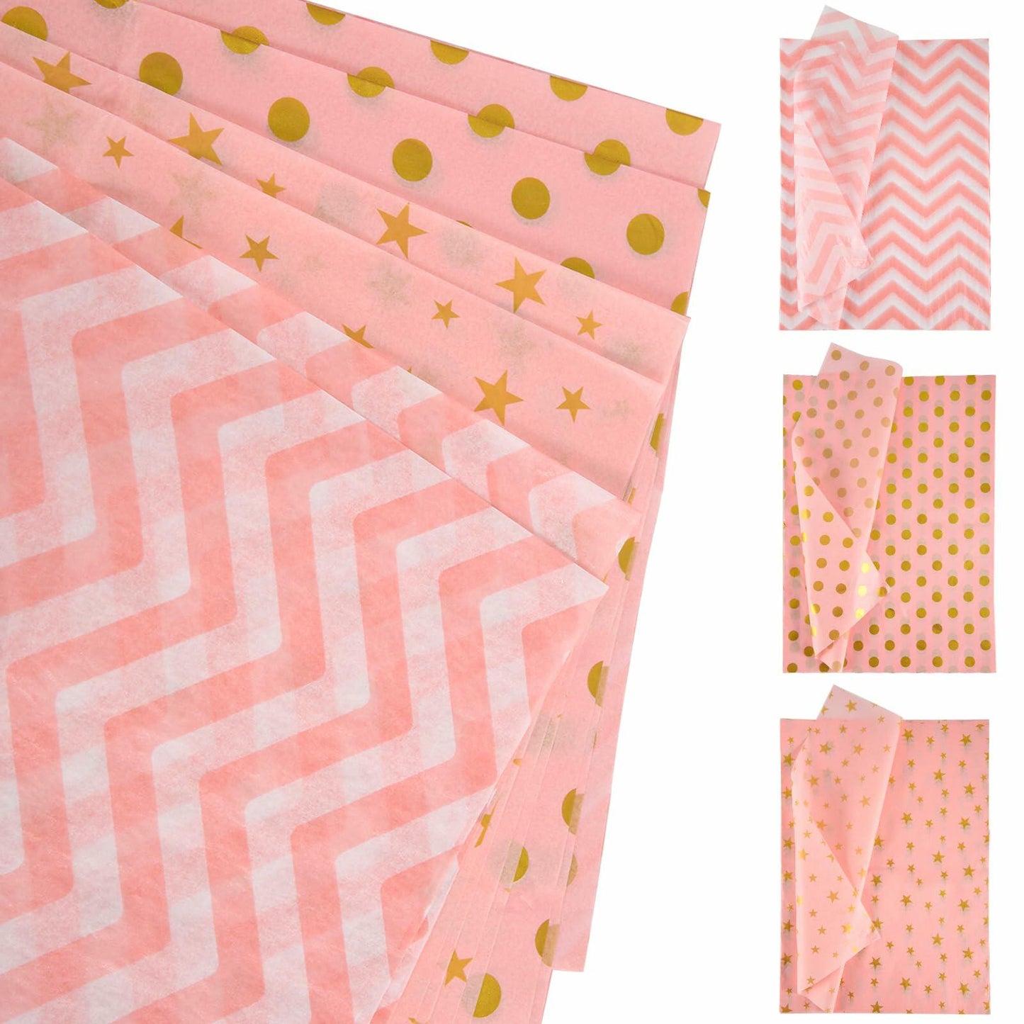 30 Sheets Light Pink Tissue Paper 19.6x13.7in Star Dot Wavy Gift Wrap