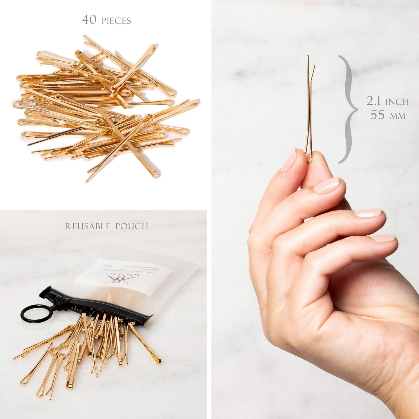 KOKO & KO Gold Bobby Pins 2in 40pcs Flat Hair Pins Blonde Hair