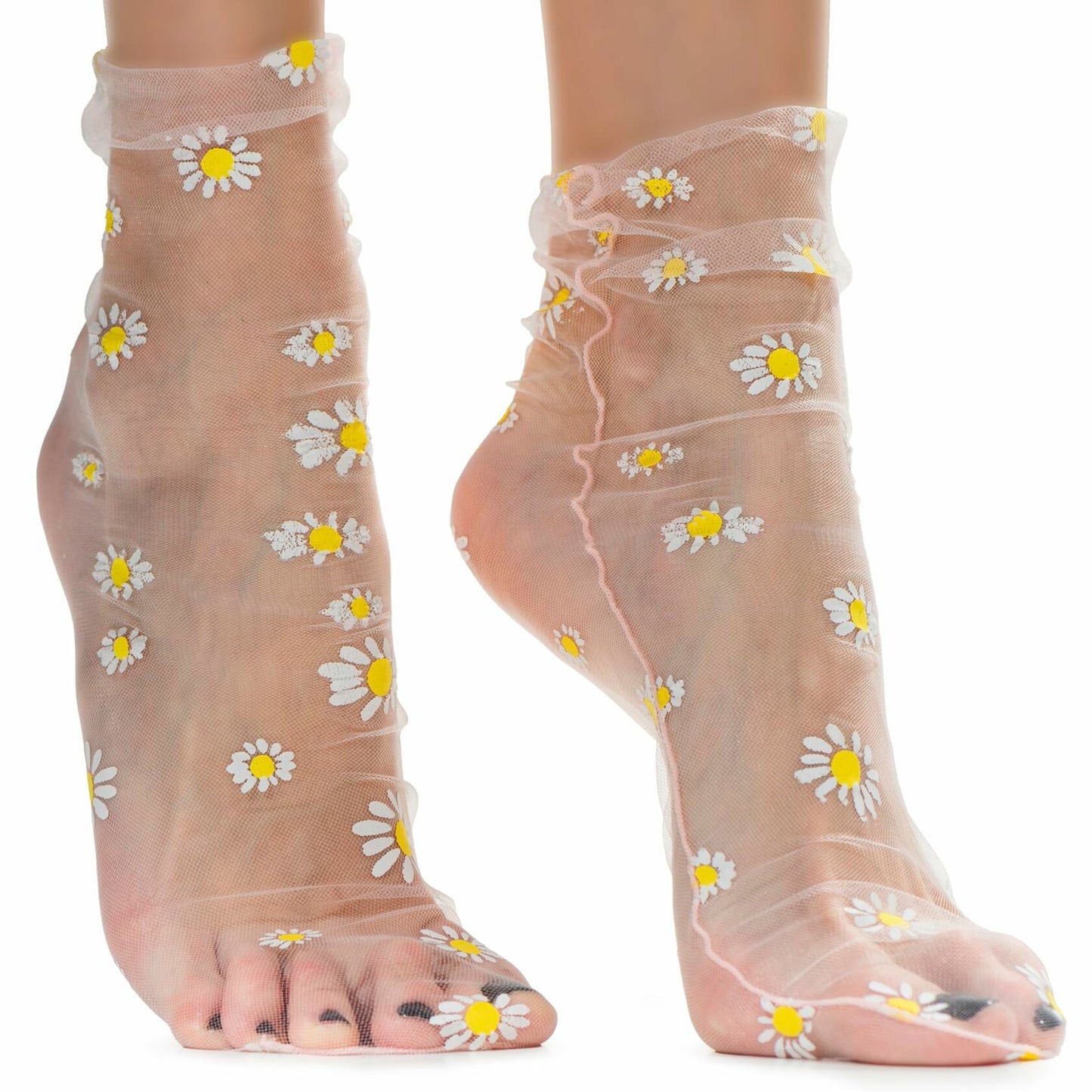 AVIAN LEGS Daisy Sheer Floral Mesh Ankle Socks Pink 1 Pair Size 5-8