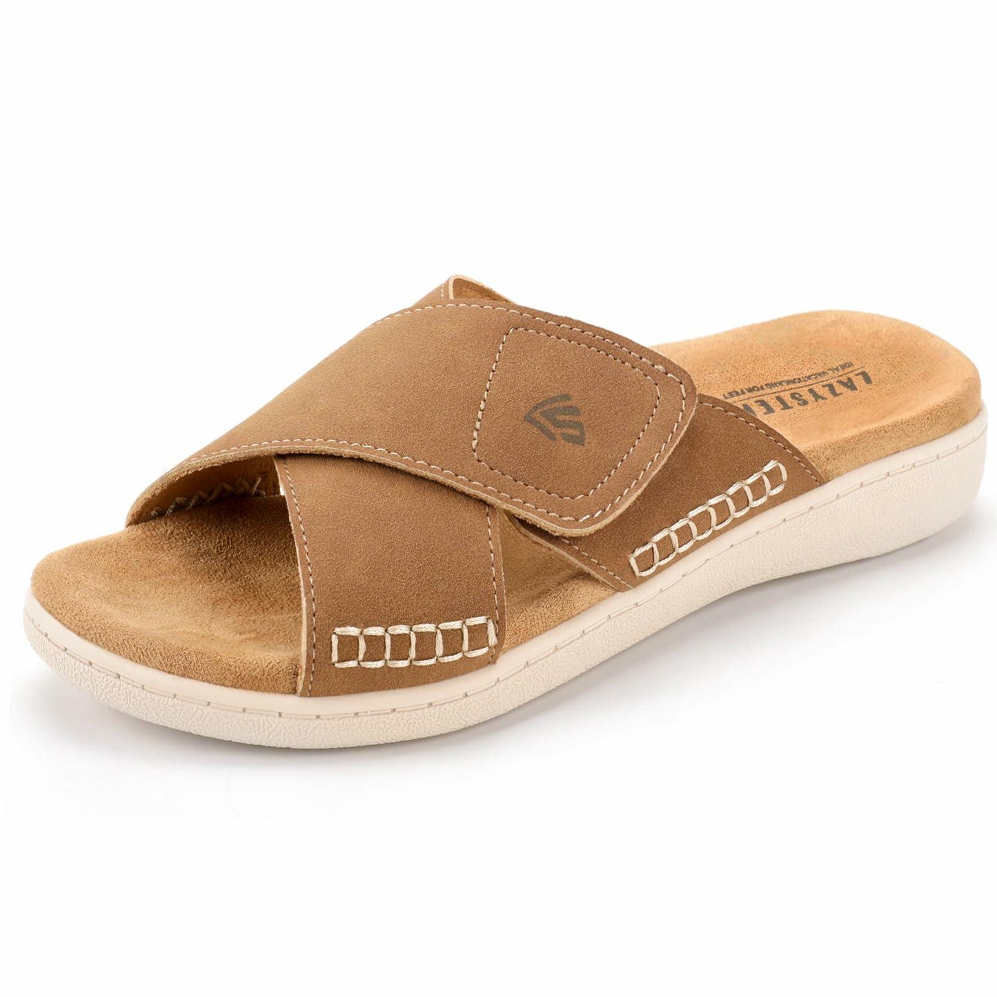 LazyStep Women’s Adjustable Cross Sandals Arch Support Tan Size 8
