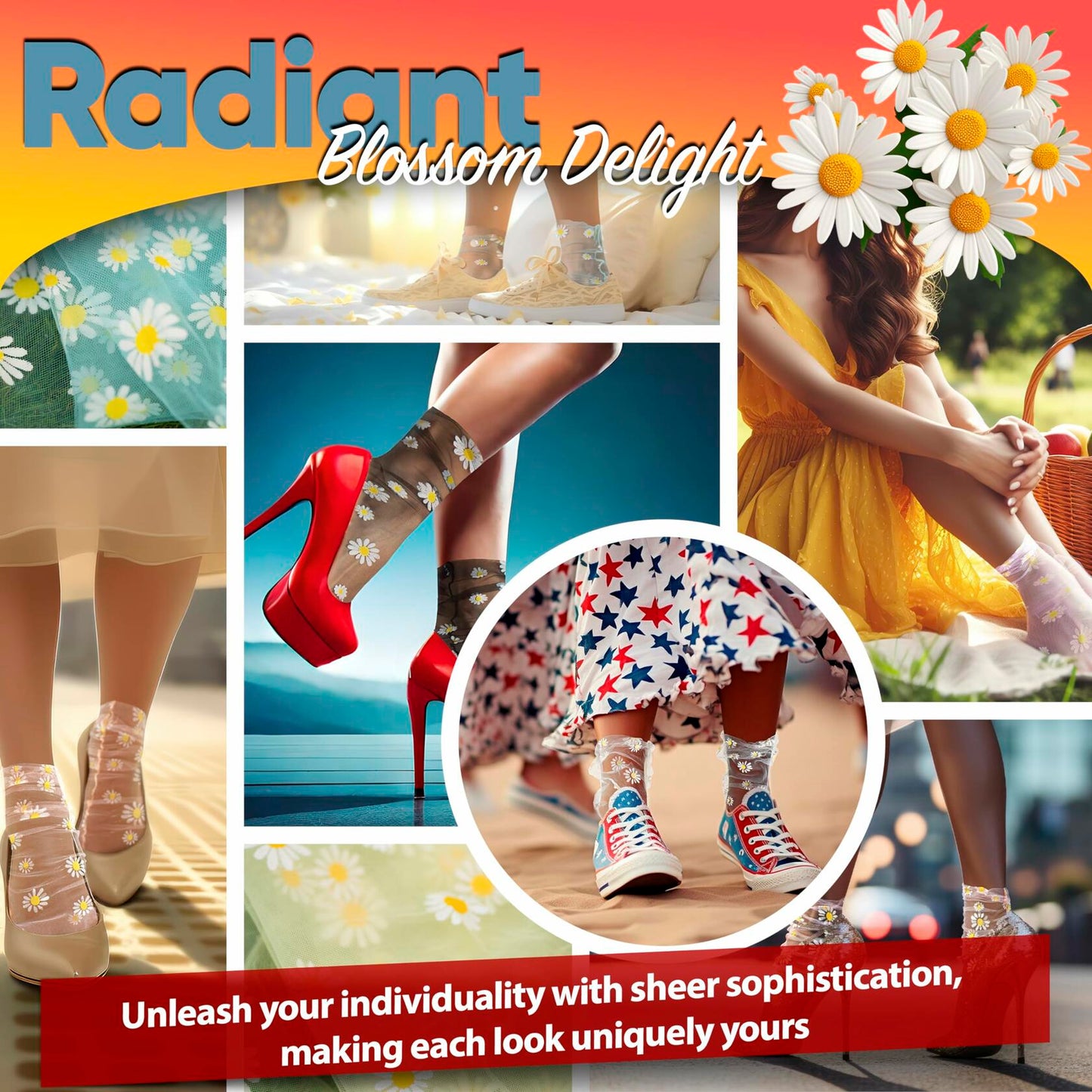 AVIAN LEGS Daisy Sheer Floral Mesh Ankle Socks Pink 1 Pair Size 5-8