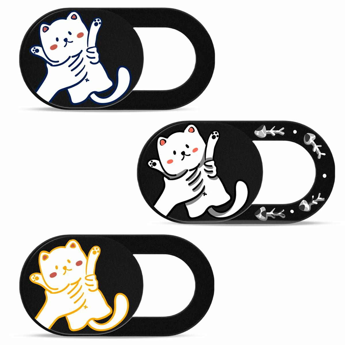 DR. PANDACAT Hug Me Cat 3-Pack Laptop Camera Cover Slide Black White